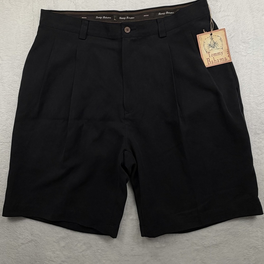 Tommy Bahama Mens Sandpoint Shorts 100% Silk Black Pleated Chino New Size 34